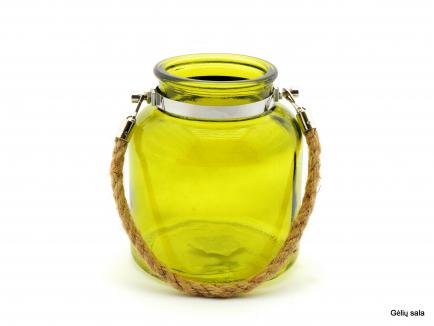 Spalvoto stiklo žvakidės pakabinamos olive