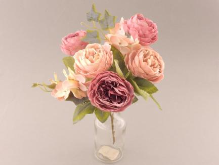 Dirbtinių rožių ir hortenzijų puokštelė rožinė