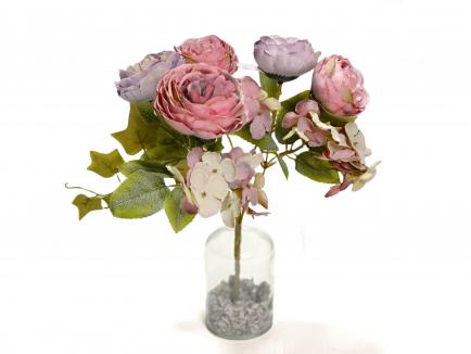 Dirbtinių rožių ir hortenzijų puokštelė