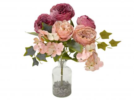 Dirbtinių rožių ir hortenzijų puokštelė rožinė